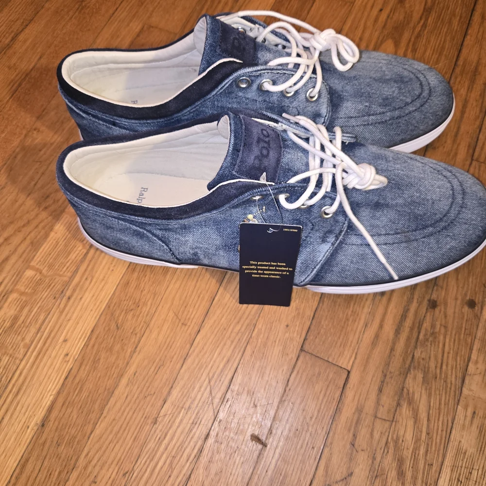 Polo by Ralph Lauren Men's Denim-Style Boat Shoes - Blue with White Laces